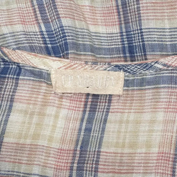 CP Shades Pastel Plaid Linen Split Neck Long Tunic Top Size XS - Picture 7 of 8